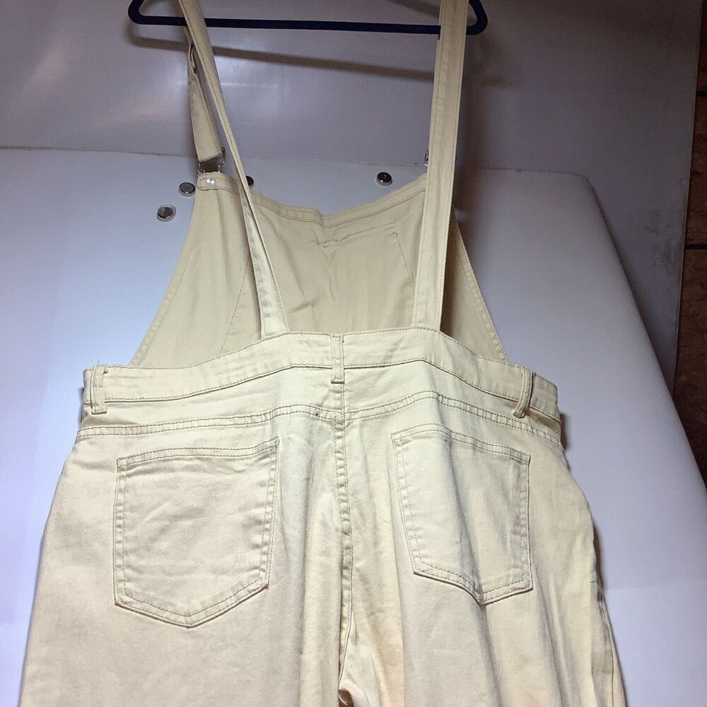 Beige Canvas Cotton Women's Overall Jumpsuit, Sleeveless, Straight Leg, Button - Picture 11 of 16
